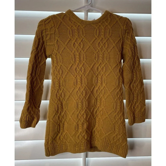 Adrienne Vittadini Girl Gold‎ Cable Knit Sweater Dress 3T Pullover Winter Party - Picture 1 of 6